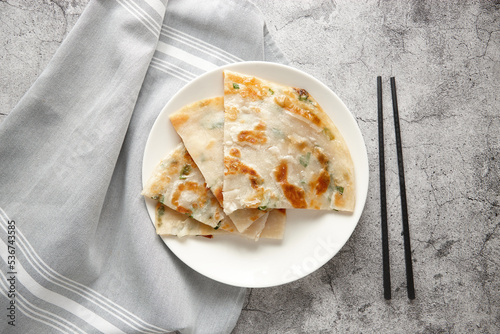 top shot of scallion pancake