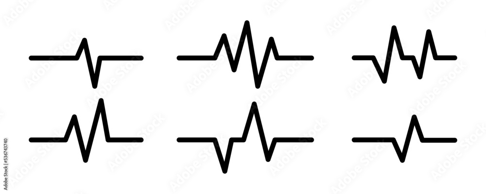 Set with black heartbeat lines vector icons. Pulse and rhythm heart. Electrocardiogram heart. Vector 10 EPS. Set with black heartbeat lines vector icons. Pulse and rhythm heart. Electrocardiogram heart. Vector 10 EPS.
