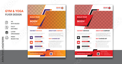 Gym fitness training center flyer social media post business cover and annual report design
