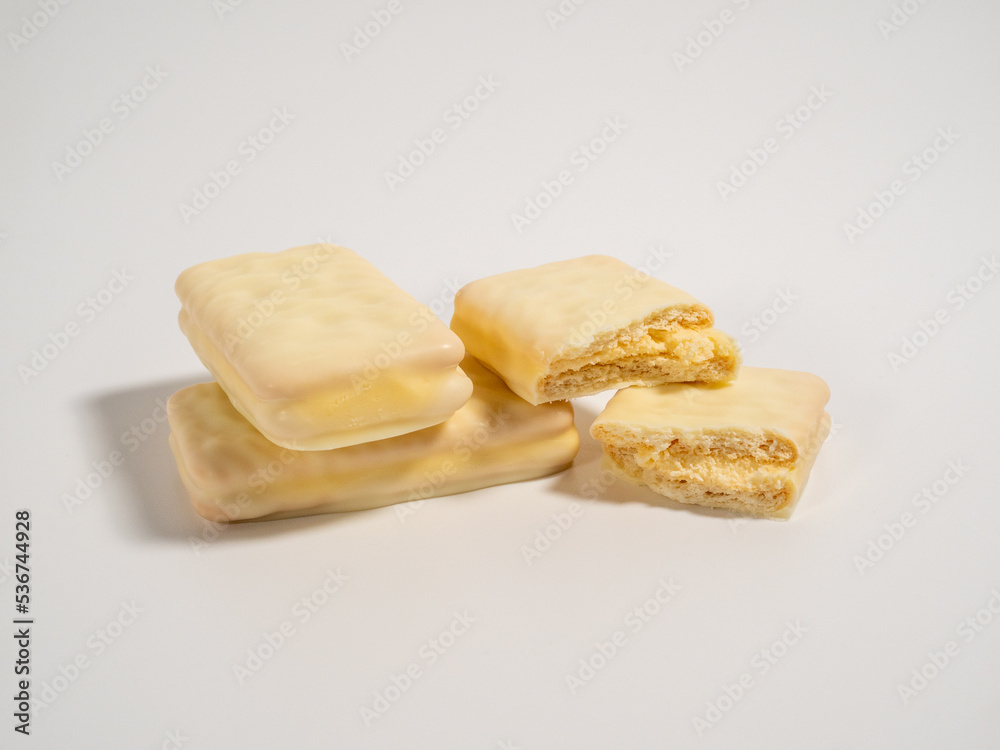 Chocolate bar on a white background. White chocolate. Chocolate bar on a white background. White chocolate.