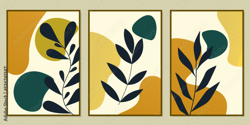 Botanical wall art vector set. Foliage line art drawing with silhouette style. Abstract Plant Art design for print, cover, wallpaper, home interior. aesthetic boho design Botanical wall art vector set. Foliage line art drawing with silhouette style. Abstract Plant Art design for print, cover, wallpaper, home interior. aesthetic boho design