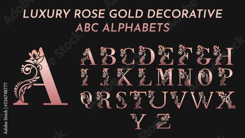 Luxury decorative metallic rose gold letters abc alphabets monogram logo design templates