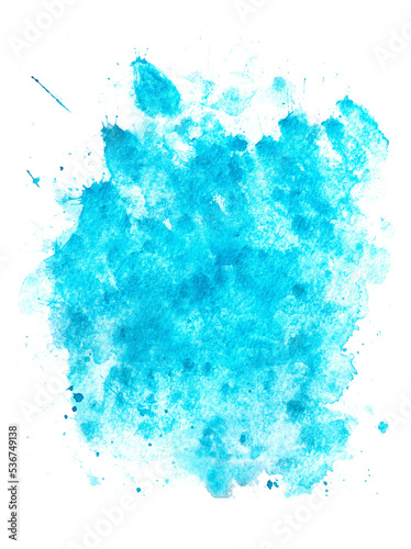 Isolated bright blue colored spot and blot, hand drawn painted aquarelle watercolor texture. Mock up with copy space.
