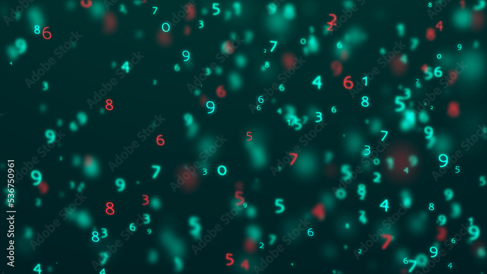 Abstract matrix. Computer code. Dark background of many numbers. Big data and cybersecurity. 3d rendering