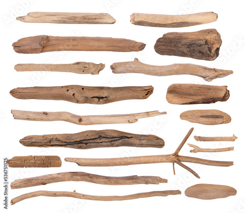 Pieces of drift wood isolated on transparent background photo