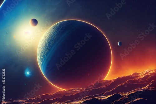 One of the planets of the solar system in a star galaxy above the earth's surface 3d illustration photo