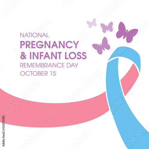 National Pregnancy and Infant Loss Remembrance Day vector. Pink-blue awareness ribbon butterflies icon vector. Remembrance day for miscarriage and pregnancy loss vector. October 15. Important day