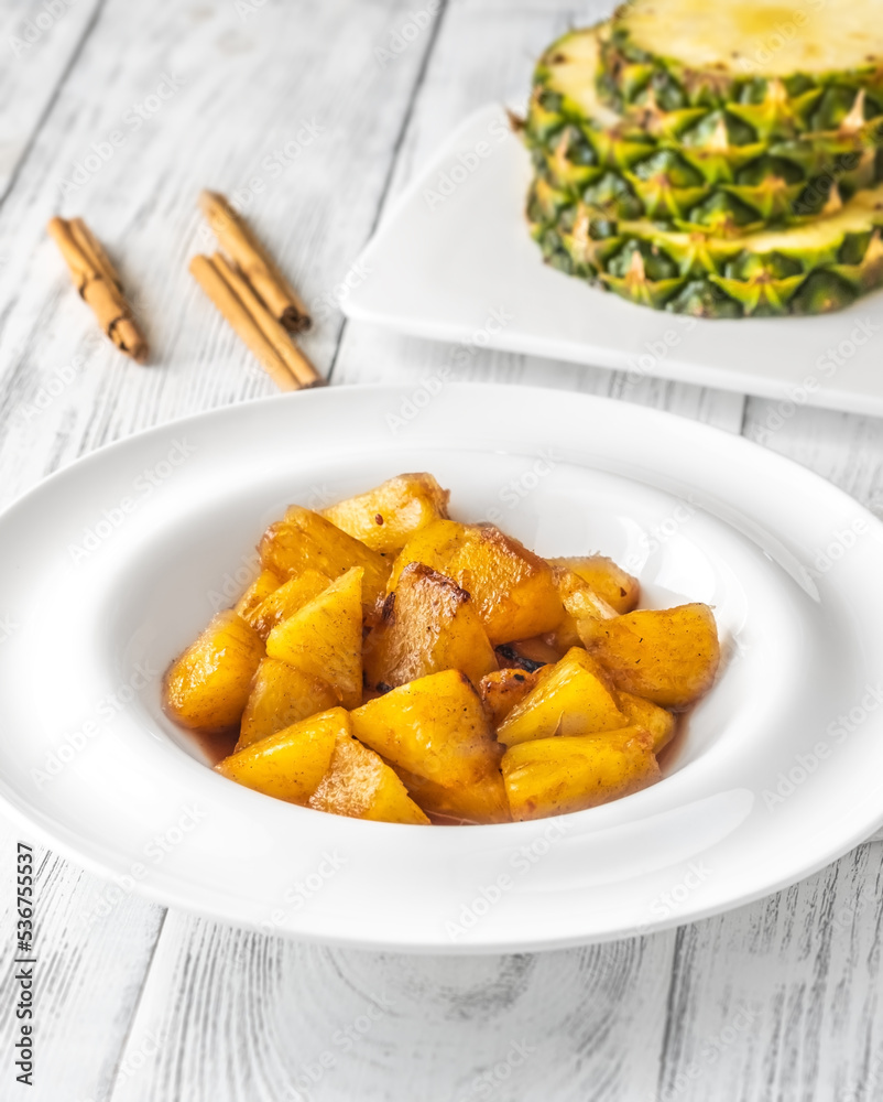 Slices of roasted pineapple Slices of roasted pineapple