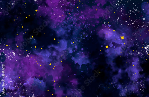 Hand painted watercolor cosmic texture with stars. Space, starry night sky, galaxy vector illustration.