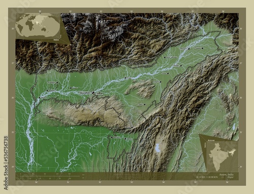 Assam, India. Labelled points of cities photo