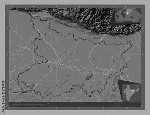 Bihar, India. Bilevel. Major cities