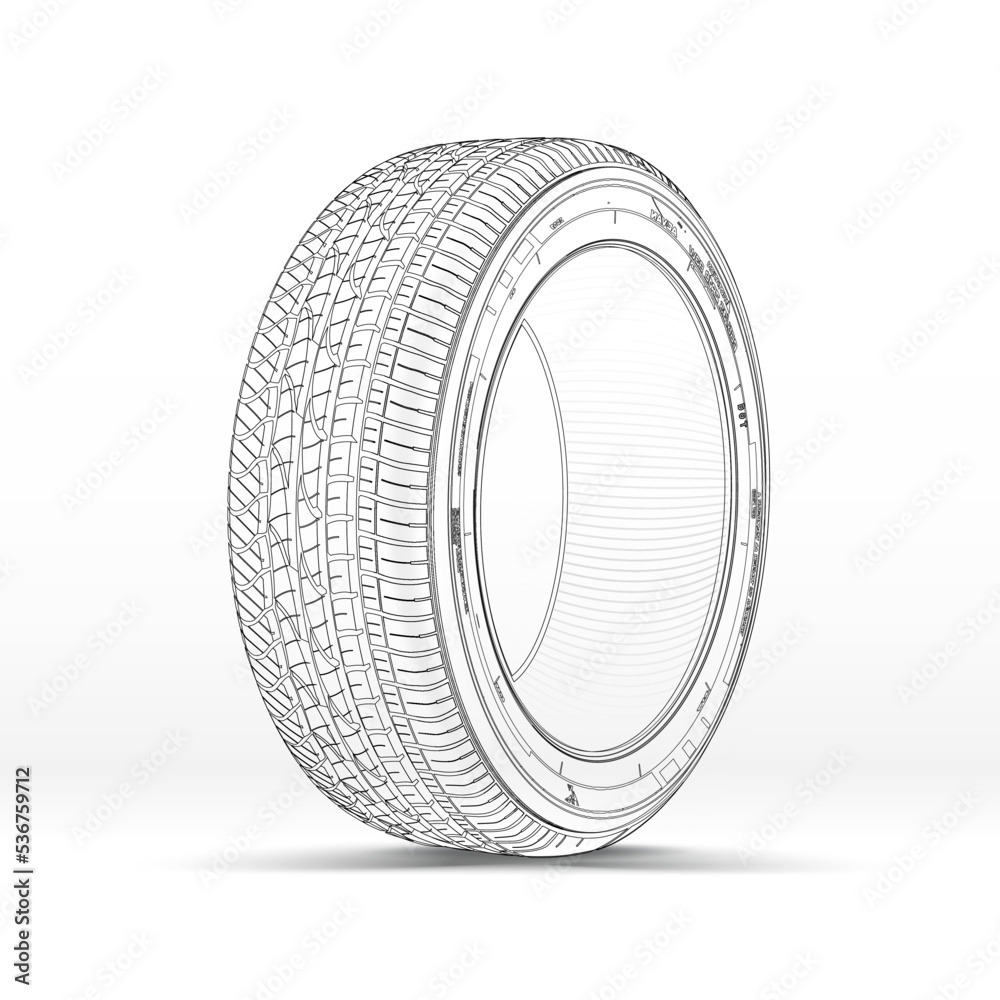 Car wheel sketch icon isolated on background. Hand drawn car wheel