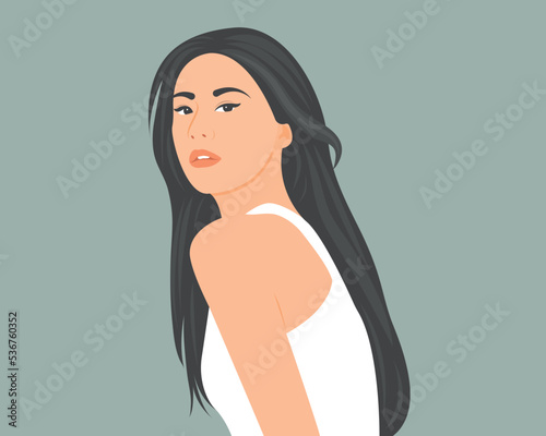 Beautiful woman with good figure. Enjoy life. Have good health care. Vector illustration.