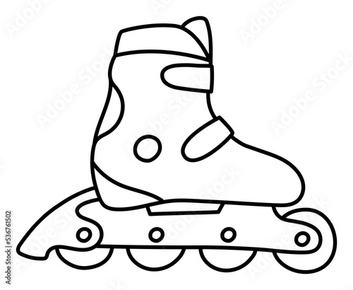 Roller skates. Sport equipment line sketch. Hand drawn doodle outline icon. Black and white freehand fitness illustration