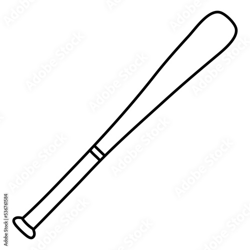 Baseball bat. Sport equipment line sketch. Hand drawn doodle outline icon. Black and white freehand fitness illustration