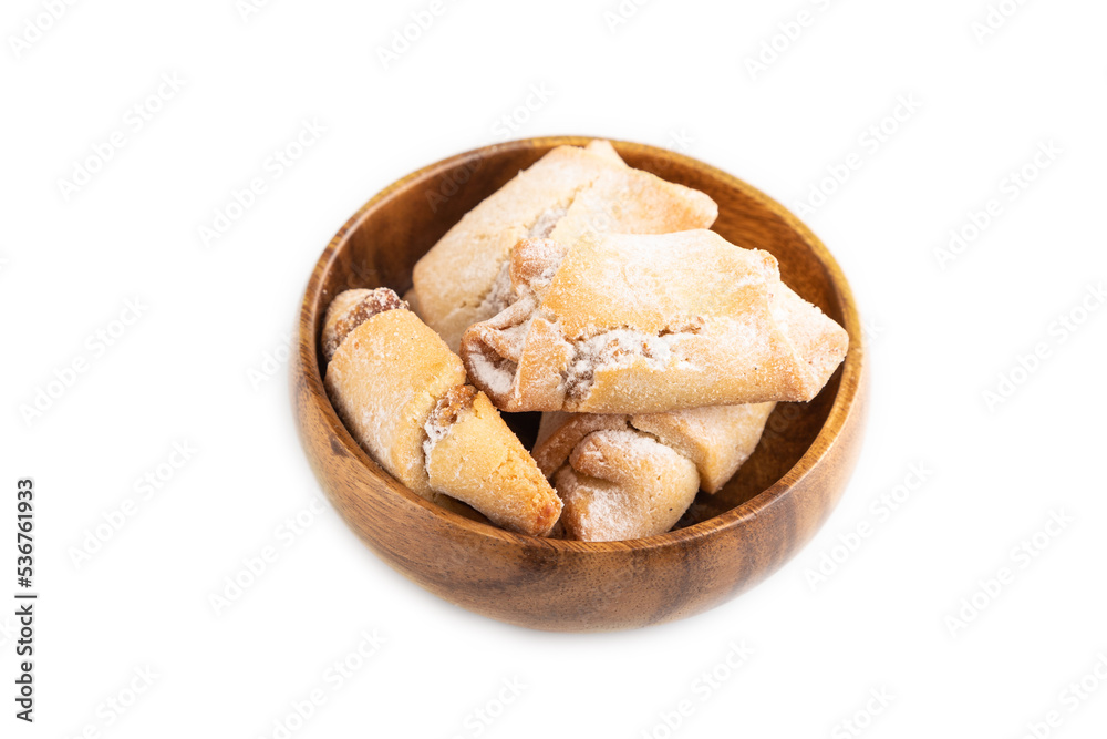 Homemade sweet cookie with apple jam isolated on white. side view. Homemade sweet cookie with apple jam isolated on white. side view.