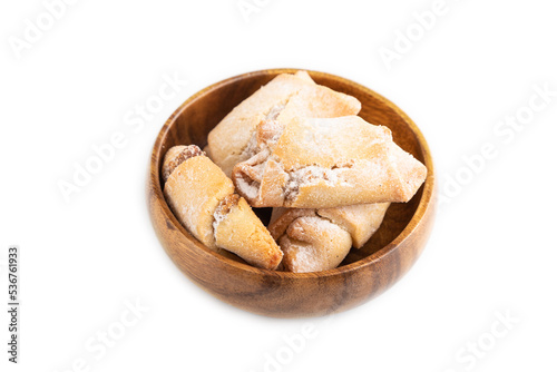 Homemade sweet cookie with apple jam isolated on white. side view.