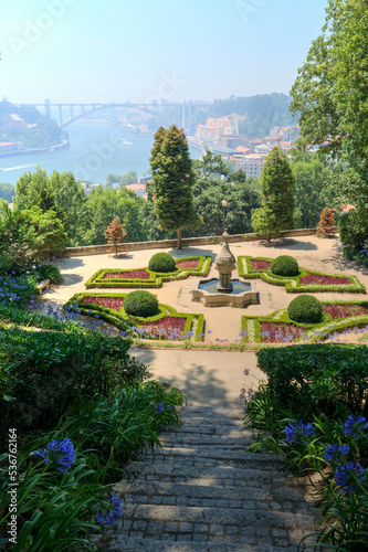 Crystal Palace Gardens overlooking the River Douro on a hazy sunny day, Porto, Portugal.