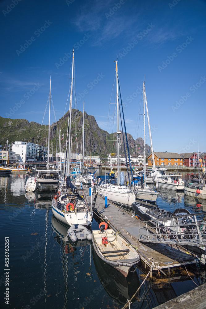 Boats in Svolvaer harbour, Lofoten Islands, Nordland, Norway