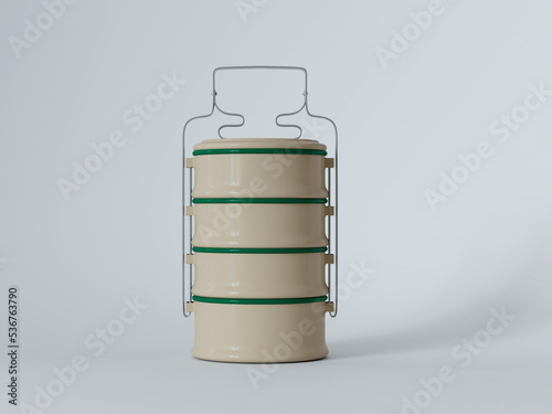 3d rendered tiffin box isolate on white photo