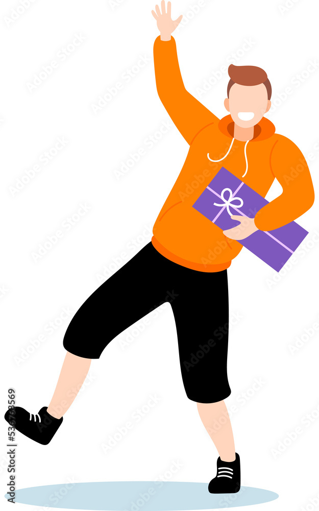 Young Man Join Festival Party and Celebrate Flat Illustration Young Man Join Festival Party and Celebrate Flat Illustration
