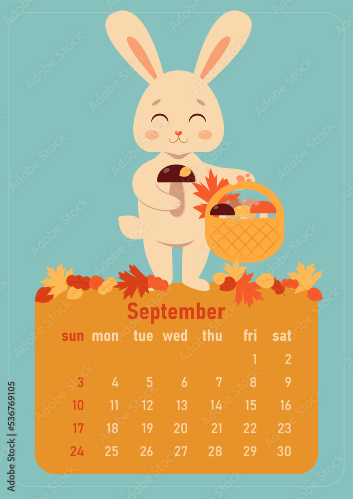 Calendar 2023 for september. Year of the rabbit, symbol of the new year ...