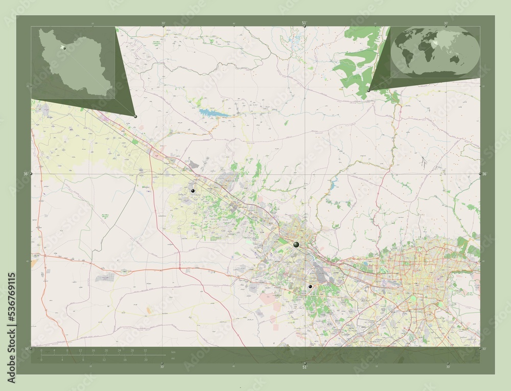 Fototapeta premium Alborz, Iran. OSM. Major cities