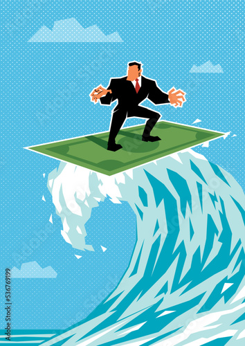 Businessman Surfing on Dollar