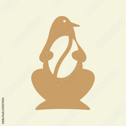 Penguin Coffee Logo Negative Space Concept Vector Template. Penguin Holding Coffee Symbol