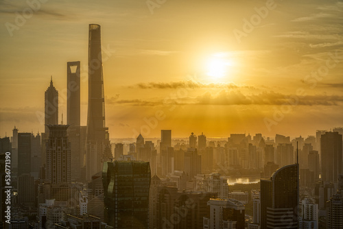 The morning cityscape in Shanghai, China. © imphilip