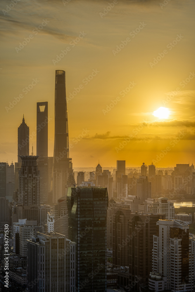 The morning cityscape in Shanghai, China.