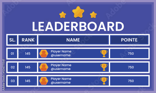 Game Leaderboard, game leaderboard design, leaderboard template Design, vector, 