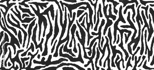 Zebra striped lines fur. Animal skin texture for printing  seamless wildlife pattern. Abstract curved lines ornament. Good for textile  fabric  fashion design. Vector background