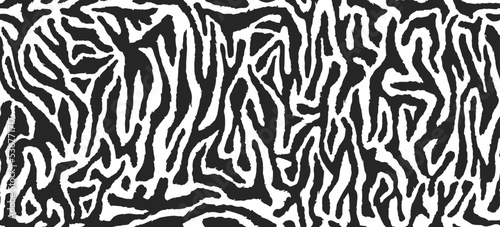 Zebra striped lines fur. Animal skin texture for printing, seamless wildlife pattern. Abstract curved lines ornament. Good for textile, fabric, fashion design. Vector background