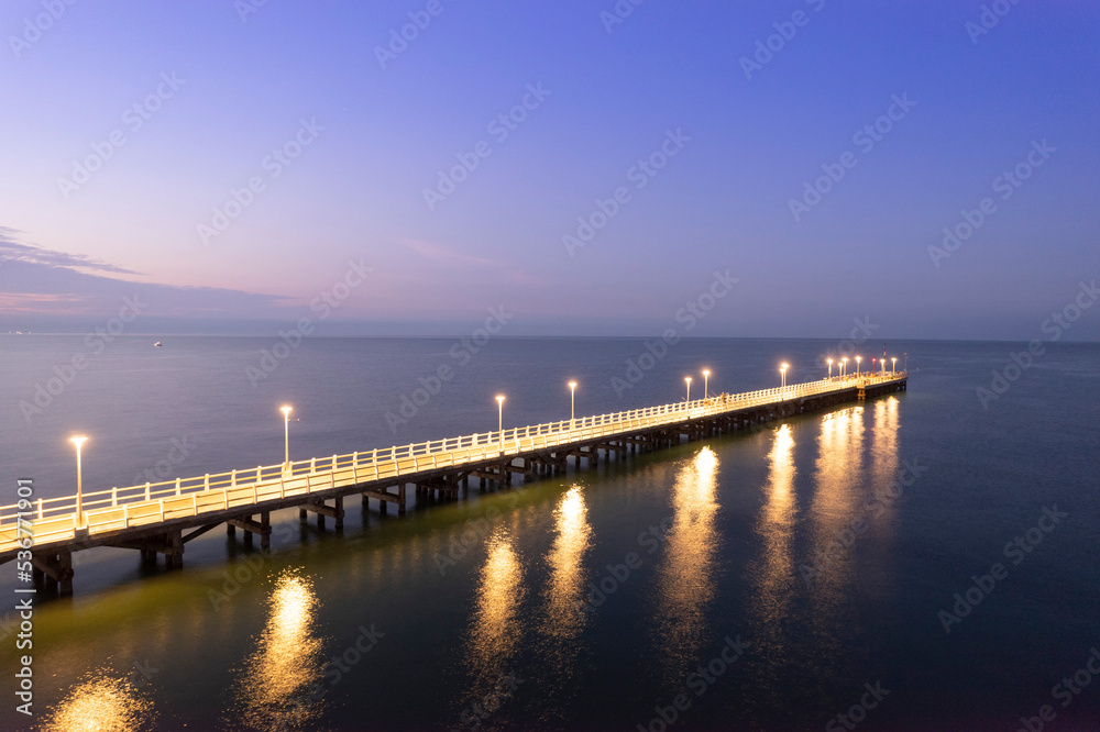 Night aerial view of the pier of Forte dei Marmi Tuscany Italy