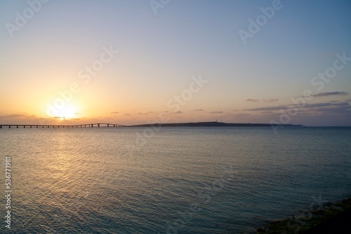 Irabu Island and sunset scenery as it is getting dark