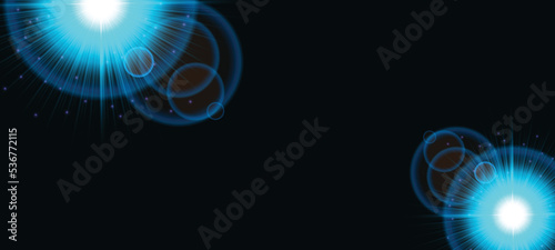Blue sparkling glittering star light sun shine lens flare vector design on blue background