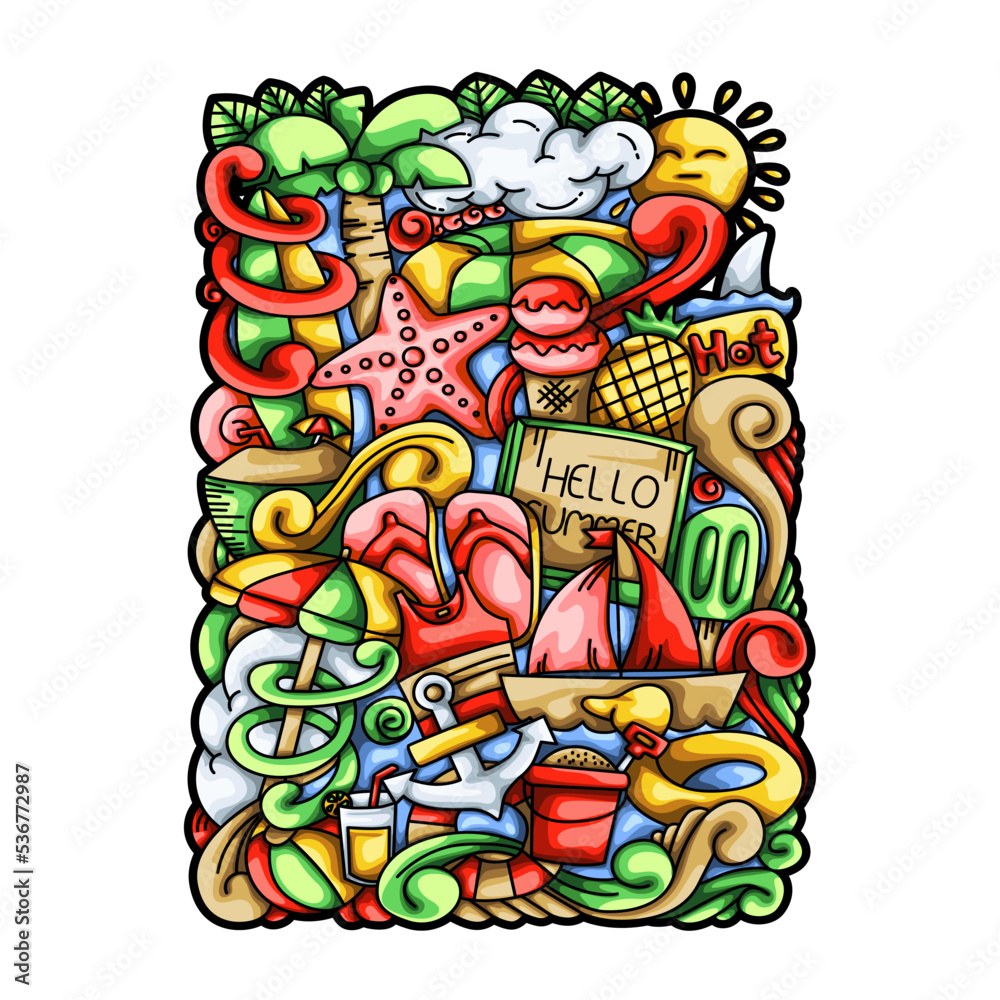 Fototapeta premium Summer Doodle Vector Design Illustrations