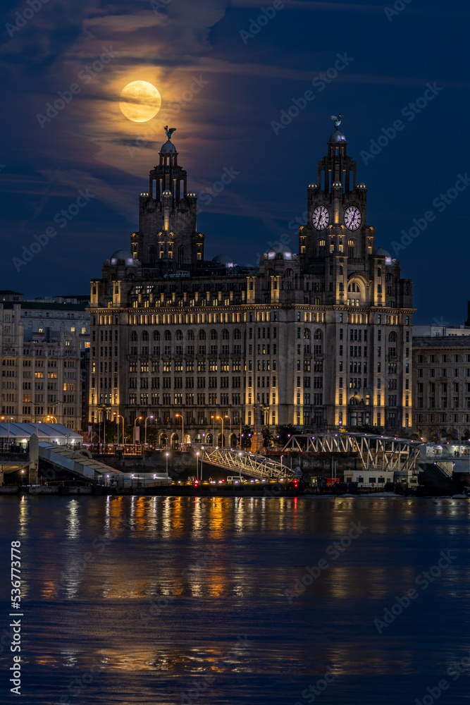 Liverpool waterfront illuminated at night