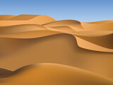 Desert landscape with golden sand dunes. Hot dry deserted african or mexican nature background with Cartoon vector illustration