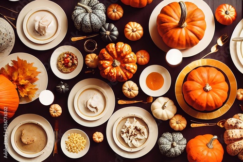 thanksgiving dinner with pumpkins