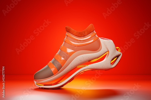 Red  and orange  sneaker premium 3d Render  on a  monochrone  background © Виталий Сова