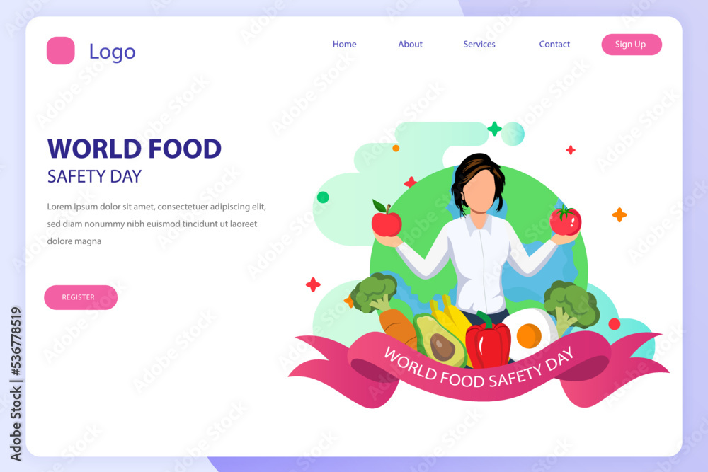 World food safety day landing page website flat vector template