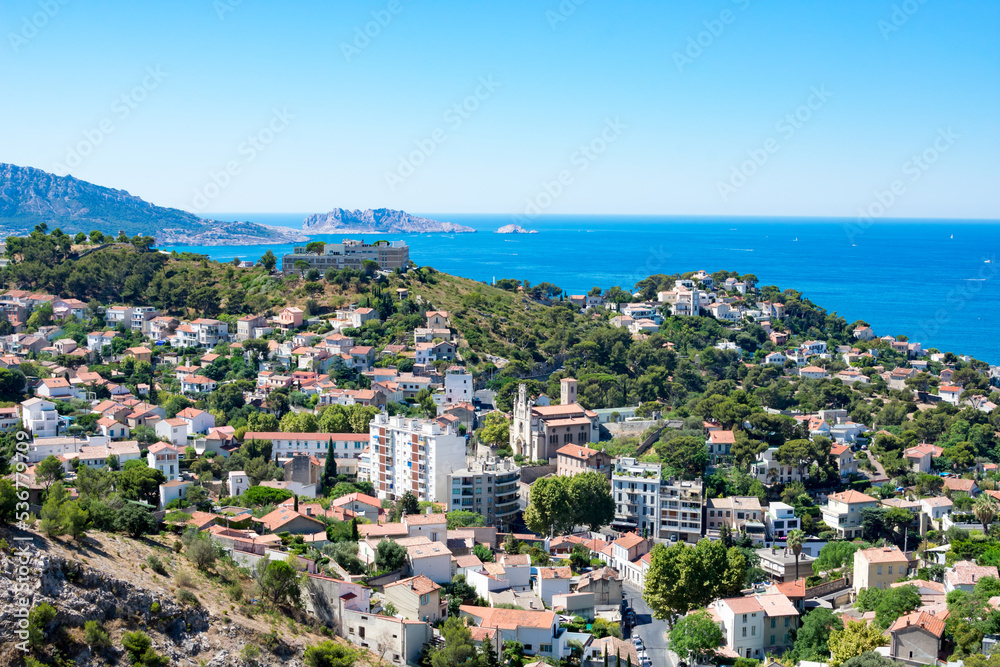 view from above of the city of Marseille in the south of France. French landscape.