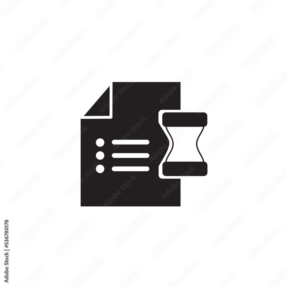 Document and hourglass icon vector, filled flat sign, solid pictogram isolated on white. Order, purchase history symbol, logo illustration. Document and hourglass icon vector, filled flat sign, solid pictogram isolated on white. Order, purchase history symbol, logo illustration.