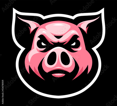 Pig head icon. Swine logo. Animal label. Piggy mascot. T shirt print.