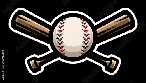 Baseball logo, crossed wooden bats and ball. Sports equipment. Sport games. Emblem, badge.