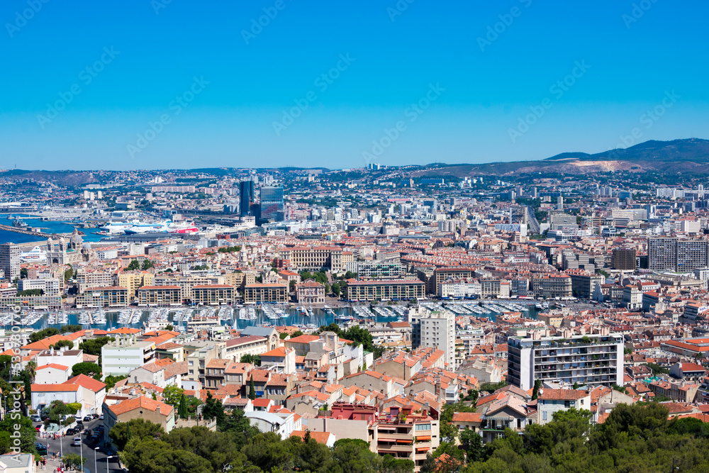 view from above of the city of Marseille in the south of France. French landscape.