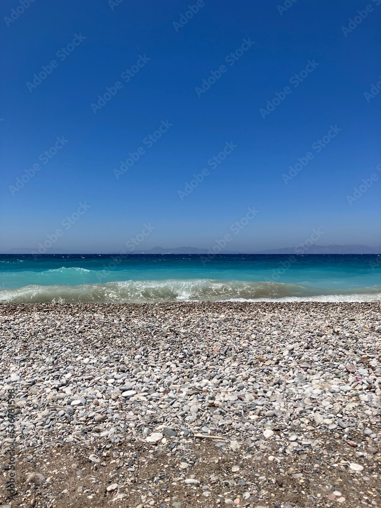 Beach and sea on Rhodes Island, Greece Beach and sea on Rhodes Island, Greece