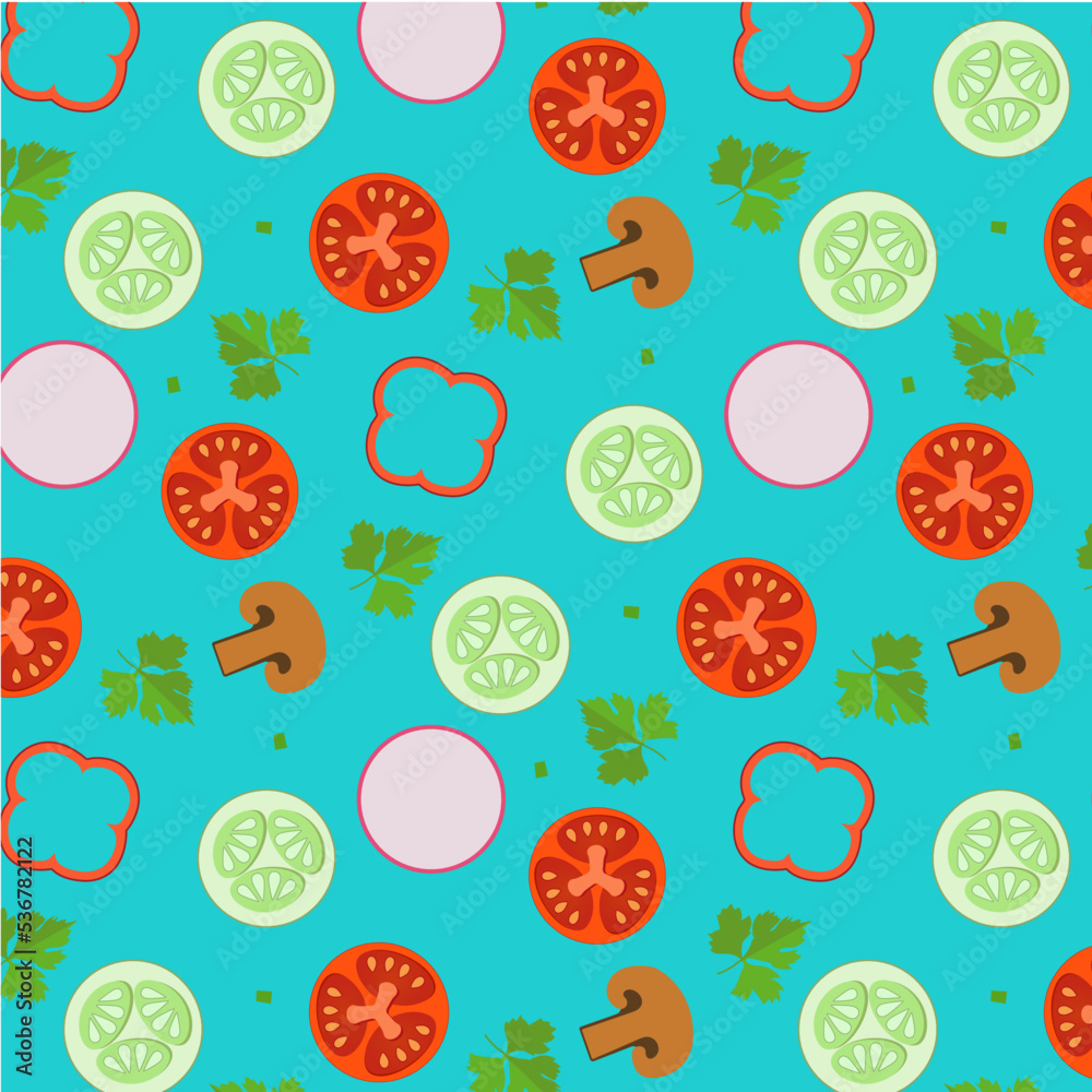 Сartoon style vegetables pattern with outline Сartoon style vegetables pattern with outline